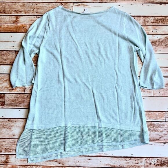 PureJill blue asymmetrical linen blend sweater M - Picture 3 of 4